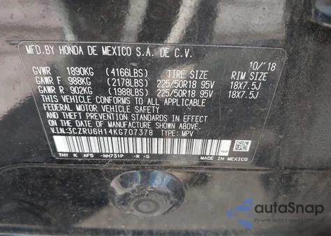 2019 Honda Hr-V Sport z USA, uszkodzony, nr VIN 3CZRU6H14KG707378